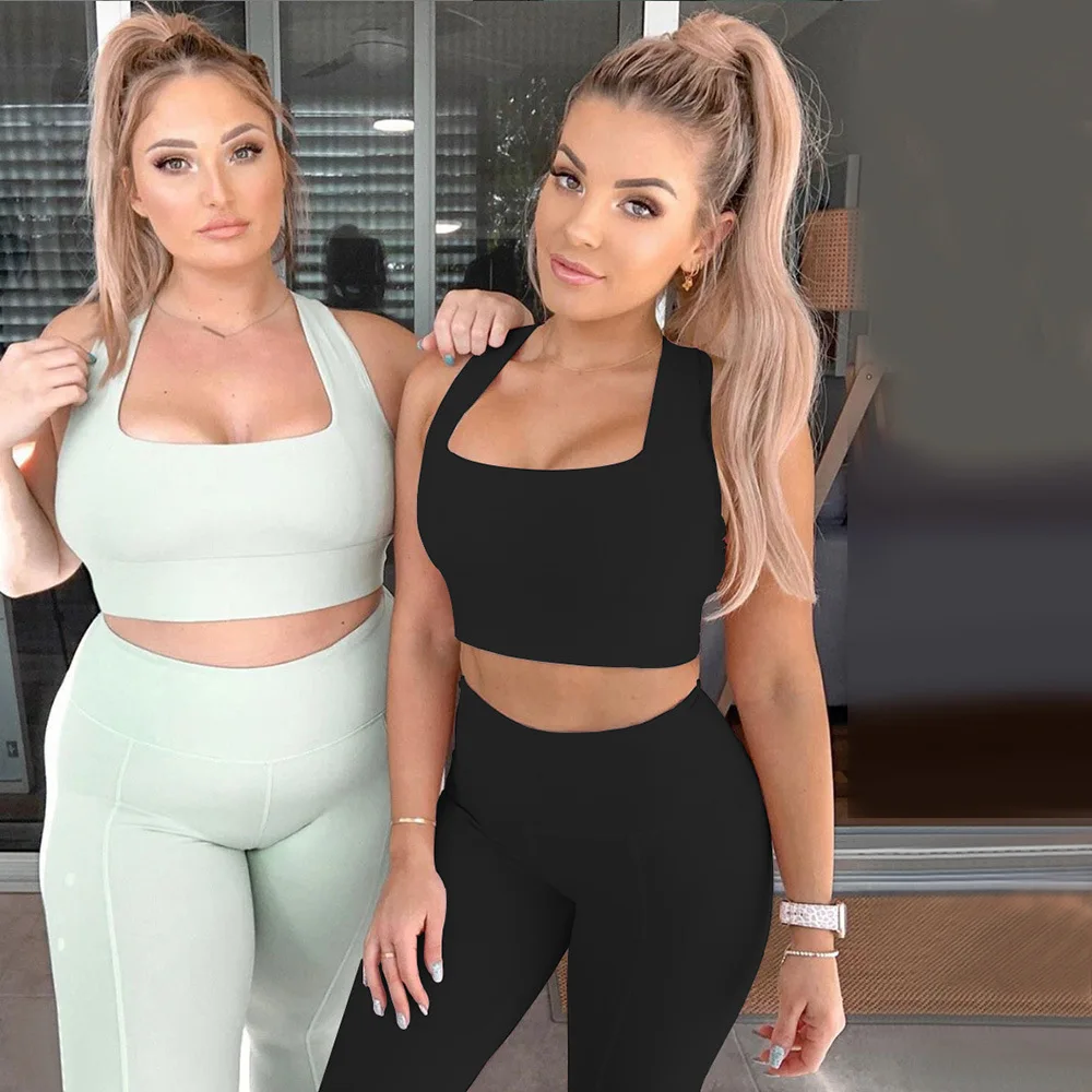 

2019 New Yoga Sports Suit Female Spring Autumn Black Blue Vest + Leggings Pants Clothing Women Sportswear Gym Fitness Yoga Set
