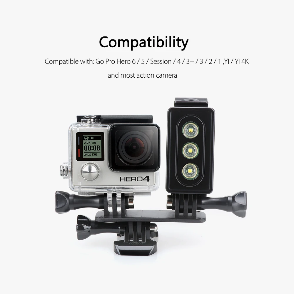 Подводный водонепроницаемый светодиодный фонарик Vamson для камеры Gopro Hero 6 5 4 SJCAM