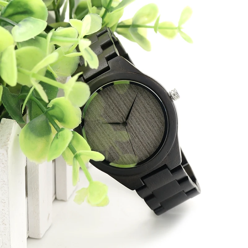 BOBO BIRD Mens Watches All Black Wooden Wristwatches with Wooden Band Watches for Men as Gift