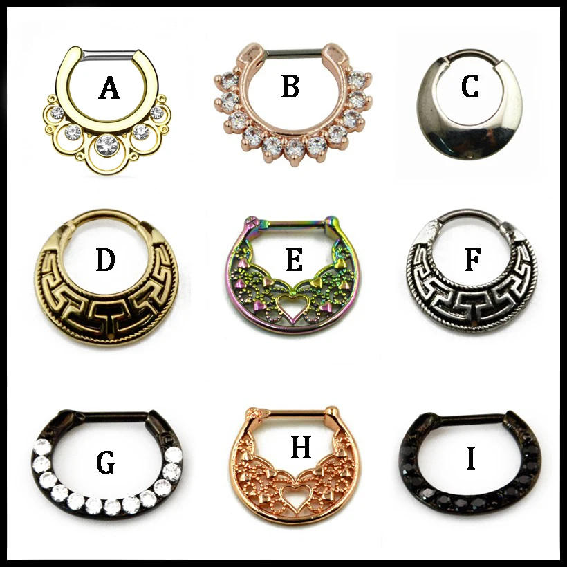 1PC Brass With CZ Gem Nose Piercing Clicker Rings Mixed Colors Nose Stud Septum Sexy Charming