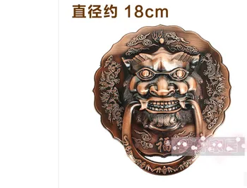 

Furniture Handle & Knob Antique bronze lion head handle Zinc alloy kylin beast Head Knocker Chinese diameter 18CM