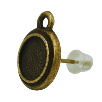

Antique Bronze tone Stepped Bezel Post Earrings, 7 mm Metal Stud Earring Base Blank fit Cabochon Setting 20Pcs/lot-10056308