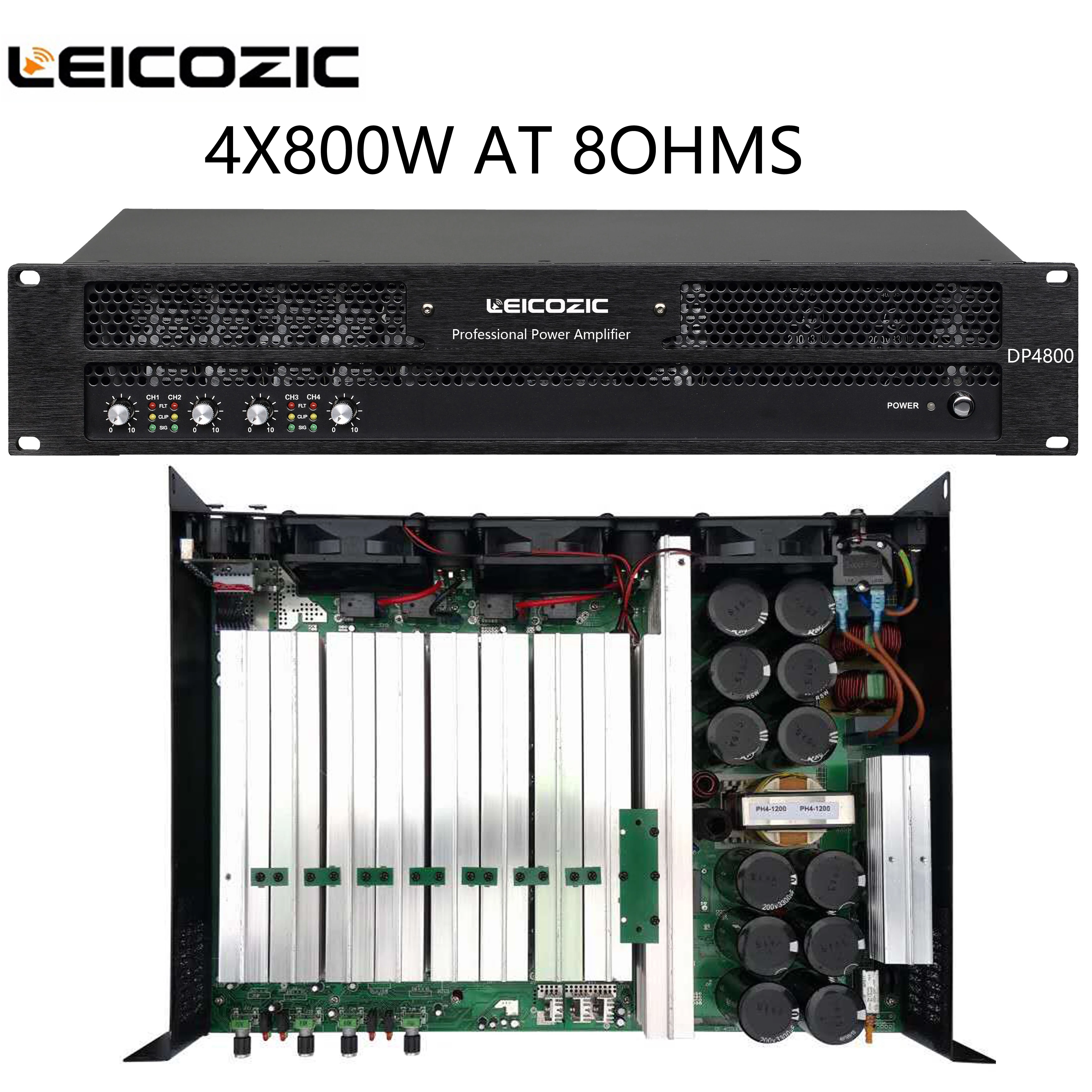 Leicozic DP4800 Макс. 1100 Вт* 4 усилитель мощности Профессиональный стерео усилитель 800 Вт* 4 канальный усилитель для сцены, церкви, студии