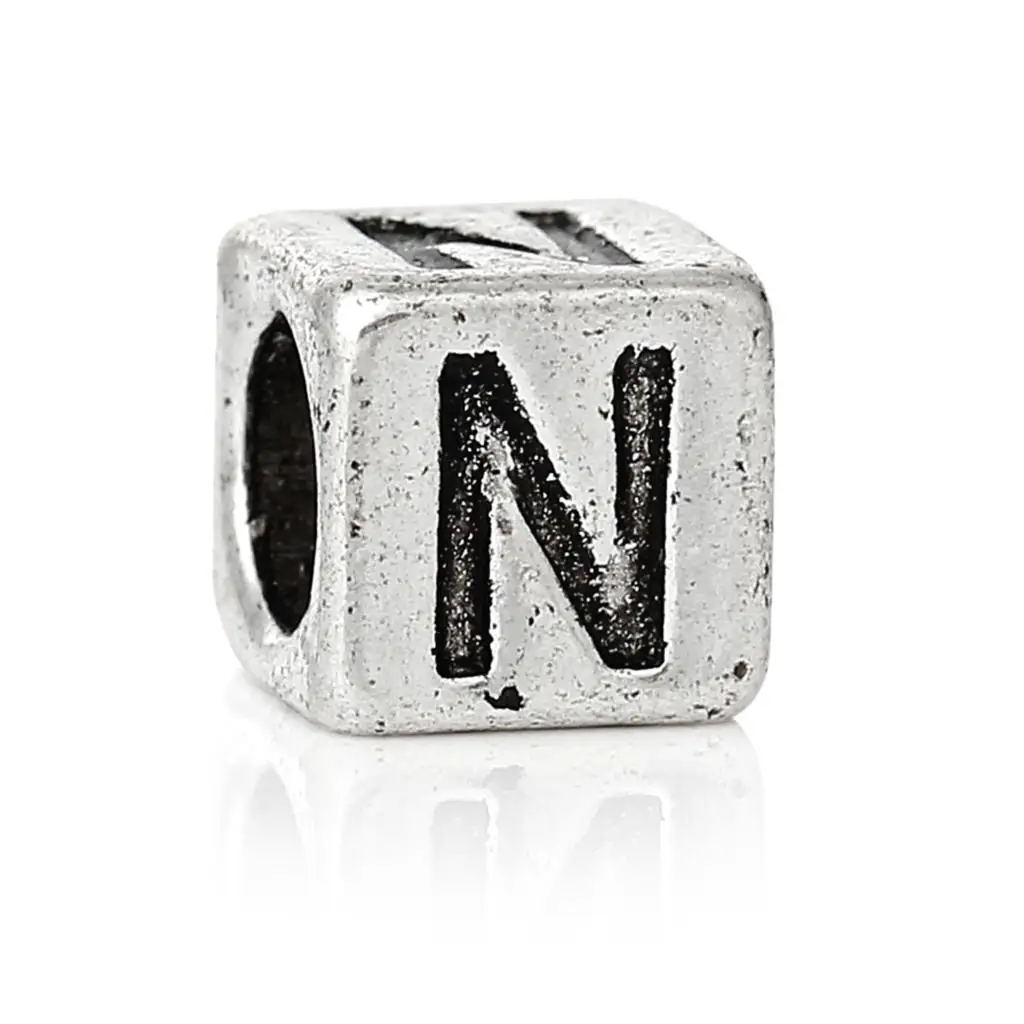 

DoreenBeads 20 PCs antique silver Alphabet/Letter "N" Charms Beads Fit European Charm 7x7mm new