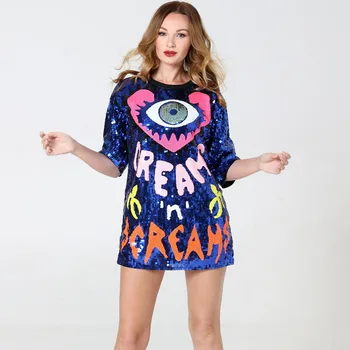 

BLINGSTORY Half Sleeve Summer Autumn Love Peach Eyes Letter Embroidery Tee Loose Tops Long T-shirts