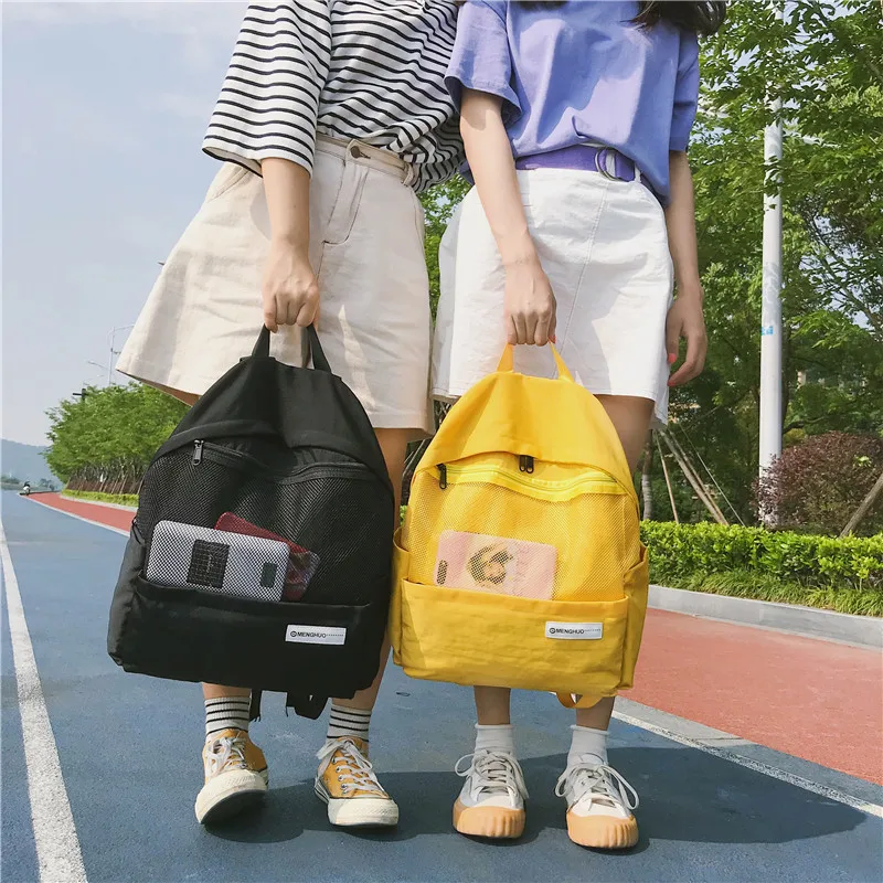 Menghuo Simple Style Net Backpack Women Backpacks for Teenage Girls School Bags Fashion Vintage Solid Leisure Book Bag Mochilas (68)