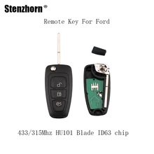 Stenzhorn 3Buttons 433/315Mhz Folding Complete Remote Key Fob For Ford Focus Fiesta ASK Signal Car key +ID63 chip