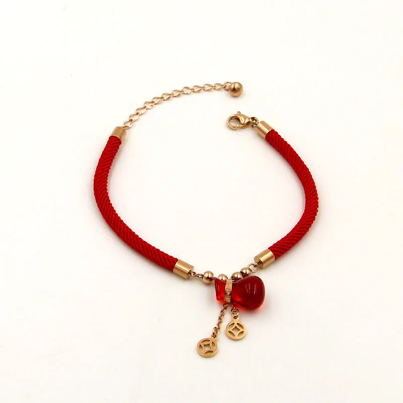 

Bilincolor red twisted string fabric rope red bag charm bracelet for women