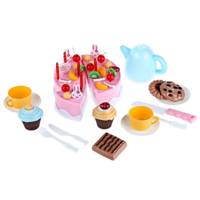 54Pcs Pink День рождения еда фруктовый торт играть игрушка для детей DIY ролевые игры фрукты разрезание торта ко дню рождения кухонная игрушечная еда - Цвет: 54Pcs Pink