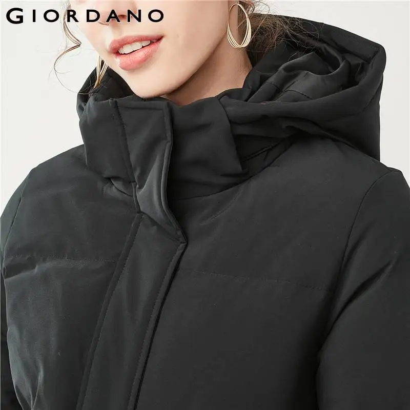 Giordano женский пуховик с длинным подолом из натурального утиного пуха со съёмным