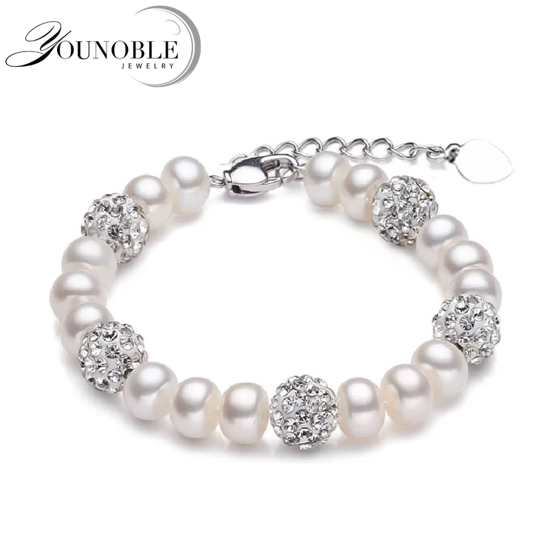 

Real Beautiful freshwater pearl bracelet women,wedding cultured white pearl bracelet 925 silver jewlery girl birthday gift box