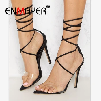 

ENMAYER Gladiator Sandals Women Buckle Strap Casual Summer Shoes Open Toe Heels Women Shoes Size 34-43 ZYL2519