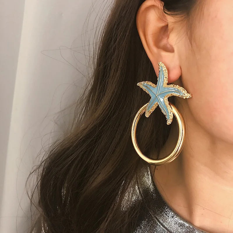 

Find Me 2019 new brand Fashion starfish circle Drop Earrings for Women Jewelry luxury geometric alloy Dangle Earrings wholesale