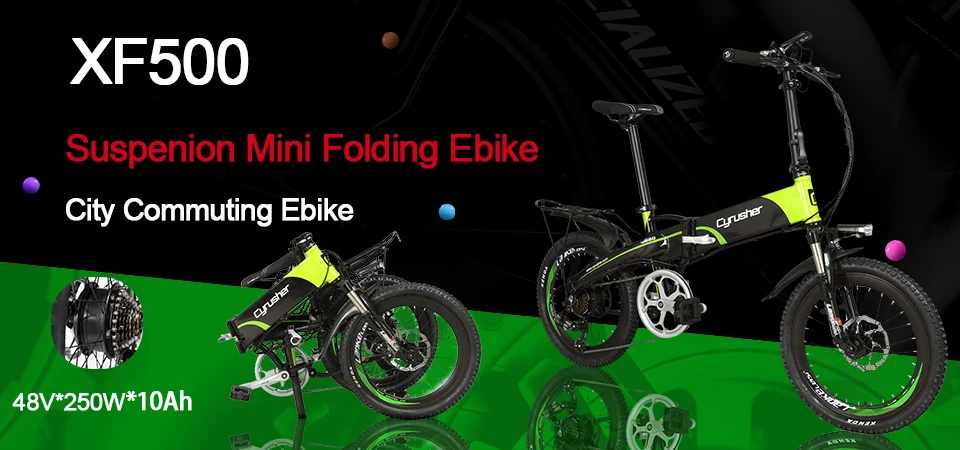 Sale Cyrusher XF500 Electric Folding Bike 250W 48V 10AH Li-Battery full suspension Frame Smart hybird ebike With Computer Speedometer 0