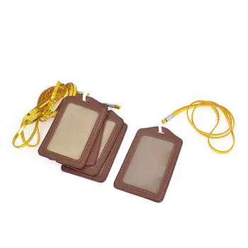 

5 Pcs Faux Leather Vertical Lanyard ID Card Holder Pouch 4.4"x2.8" Yellow Brown