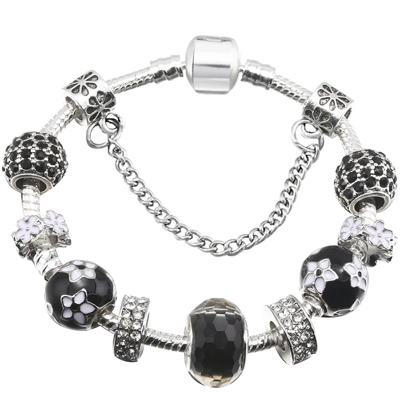 BAOPON серебряный браслет и браслеты для женщин ювелирные изделия подходят черный муранского стекла бусины изысканные браслеты подарок Pulseira