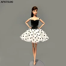 Черный, белый цвет в горошек платье-пачка платье для куклы Барби, одежда для детей вечерние платья для кукольный домик Barbie 1/6 мягкого плюша; аксессуары для куклы