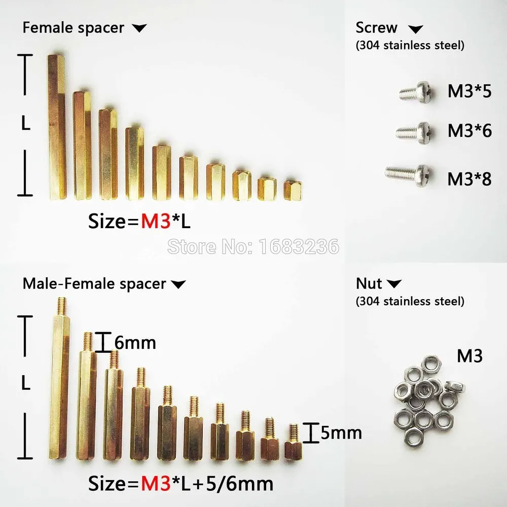 25pcs Solid Brass Copper M3 Hex Column Standoff Support Mf Ff Male