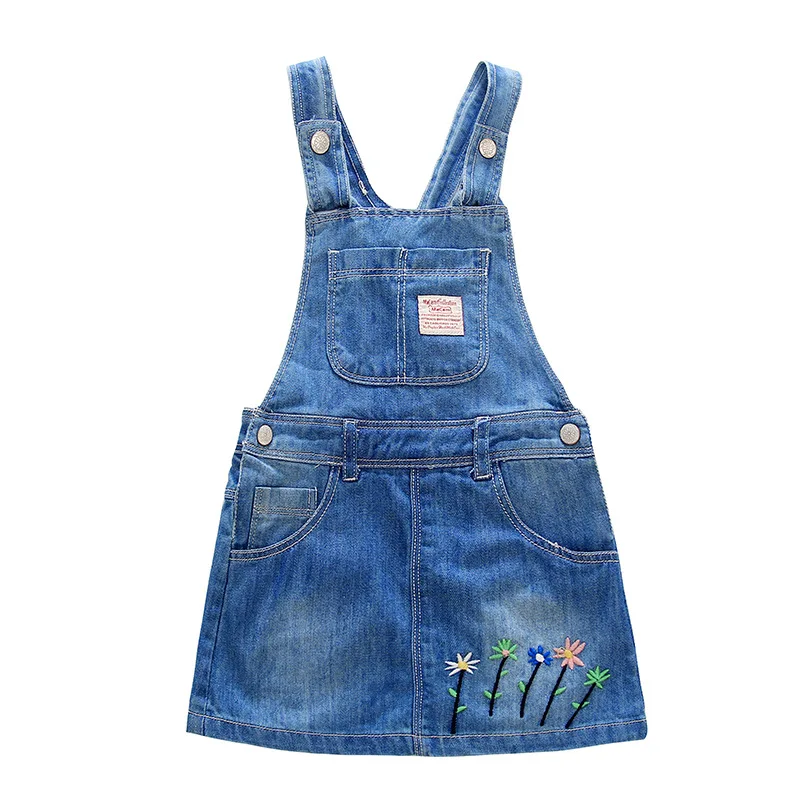 

2-8T Baby girls clothes girls dress jean flowers embroidery sleeveless children strap denim sundresses for girls kids dresses