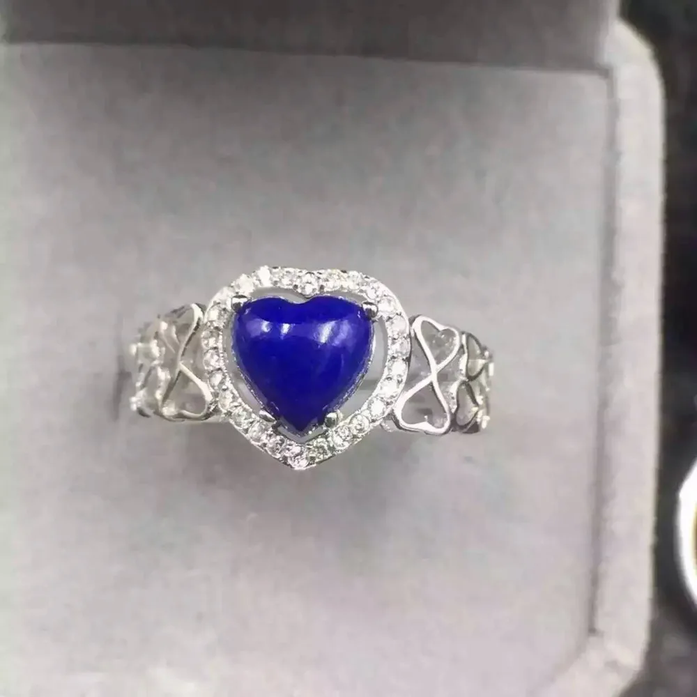 Natural blue lapis lazuli gem Ring Natural gemstone ring 925 sterling silver fashion Romantic heart women party gift Jewelry