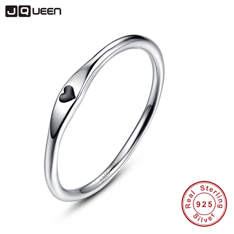 

JQUEEN Solid 925 Sterling Silver Simple Carve Heart Shape Wedding Band Stackable Promise Ring for Her gift