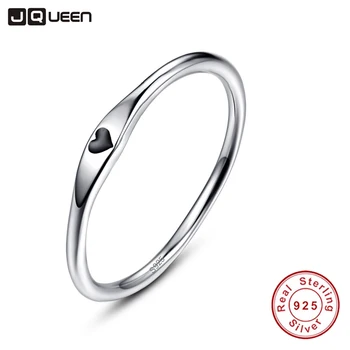 

JQUEEN Solid 925 Sterling Silver Simple Carve Heart Shape Wedding Band Stackable Promise Ring for Her gift