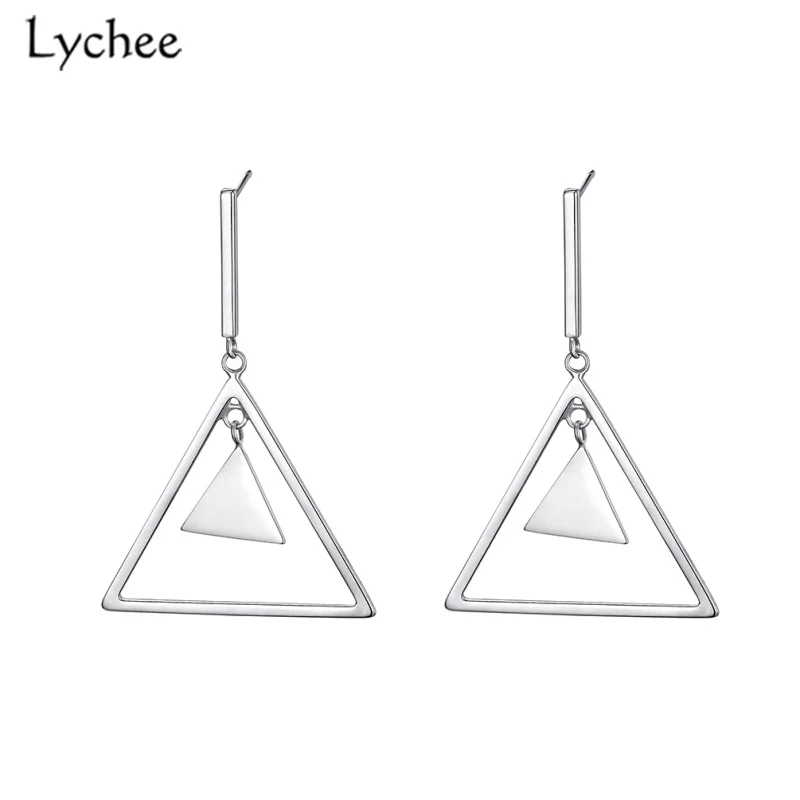 Lychee Trendy Double Triangles Earrings 925 Sterling Silver Jewerlry