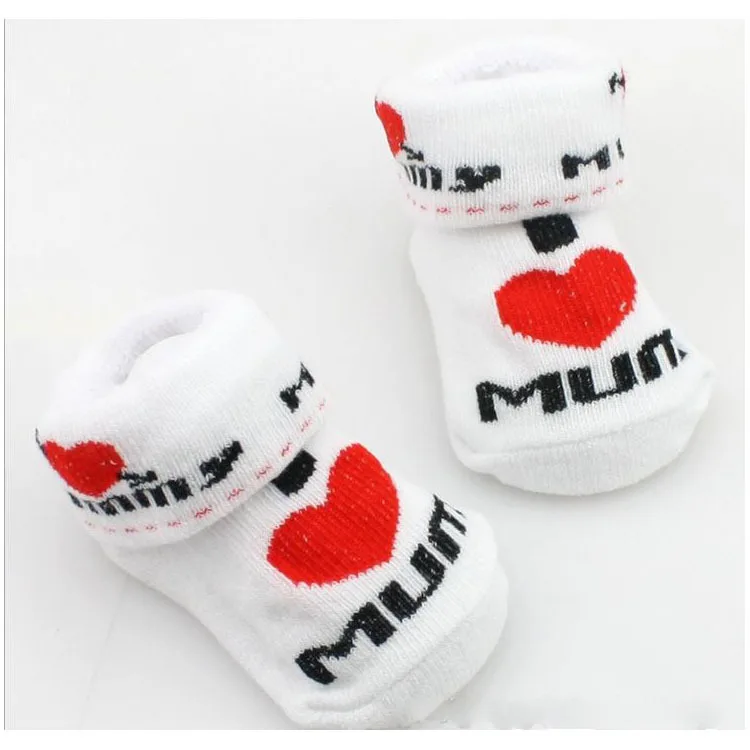 Милые детские носки хлопковые короткие с надписью I Love Mum/Dad белые для