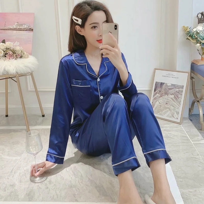 2019 Весна шелк Wei Mi сплошной цвет высокой плотности бомба высококачественное Моделирование Шелковые пижамы женский домашний костюм