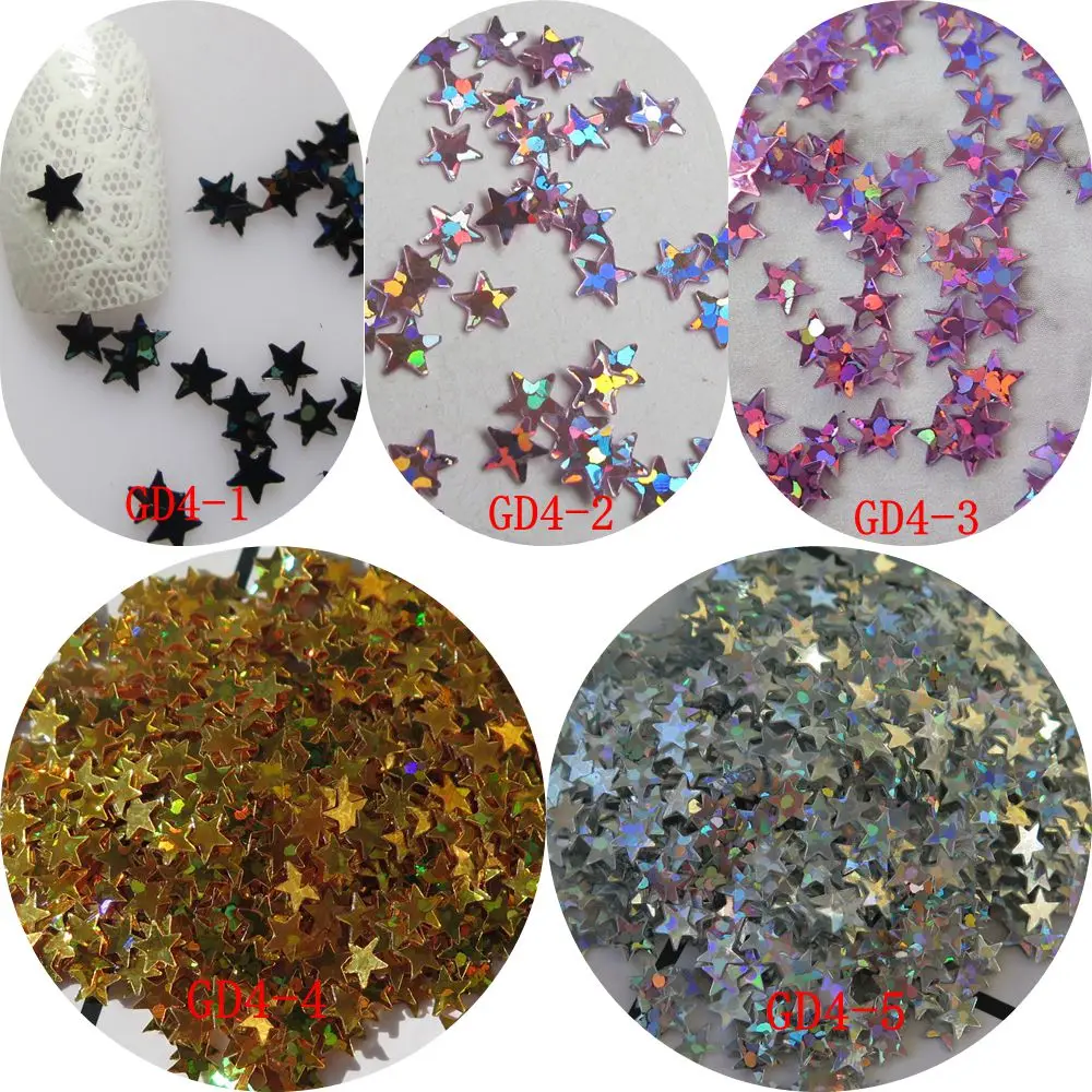 

GD4-1-5 Wholesale 100g/bag Cute Laser Black/Pink/Gold/Silver Star Glitter Nail art Glitter Pieces Nail art decoration
