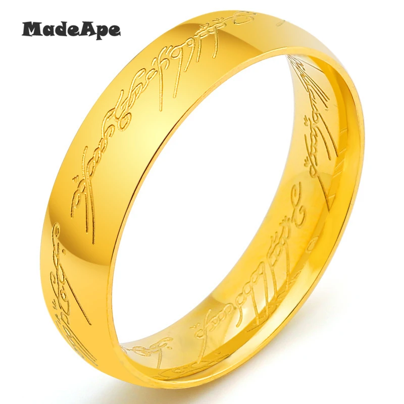 MadApe Classic 316L Stainless Steel Hobbit One Ring of Power Gold the ...