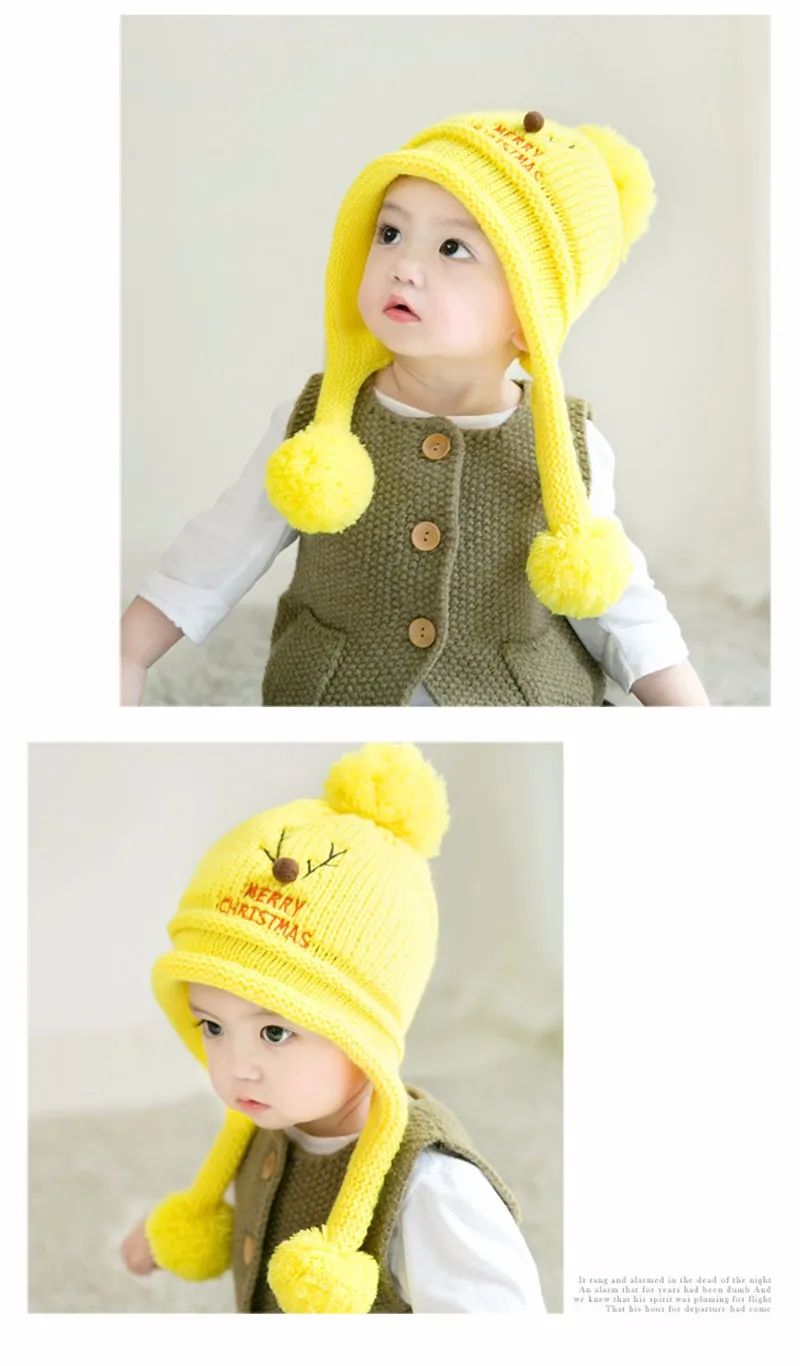 Solid Baby Hat Winter Cotton Infant Caps Boys Beanies With Pompom Crochet Warm Girls Hats Deer Unisex Headgear Baby Photo Shoot (5)