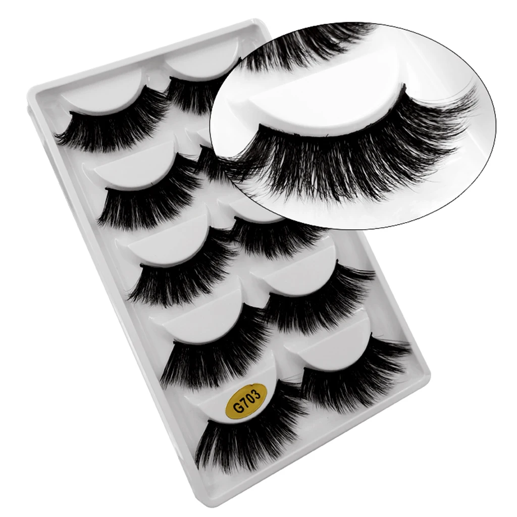 Lots 5 Pairs Natural 13mm Long 3D Handmade False Eyelashes Eye Lashes Extension Makeup Beauty Tools - Black