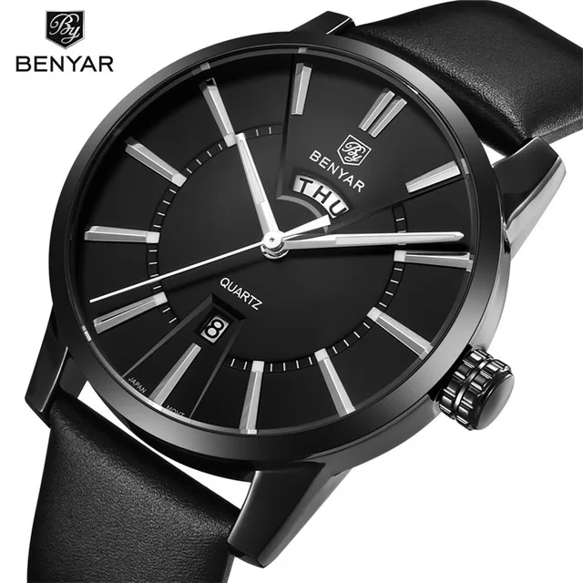 

BENYAR Luxury Brand Analog Display Date Men's Quartz Watch 30M Waterproof Genuine Leather Strap Casual Watch dropshipping