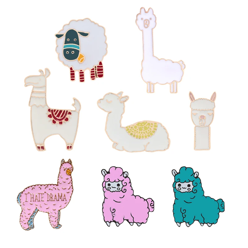 

Cute Kawaii Alpaca Sheep Llama Pins Cartoon Animal Brooches Metal Badges Jackets Lapel Pin Jewelry Collection Gift for kid Girls