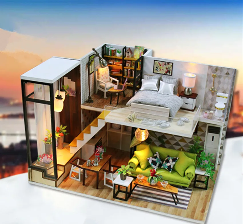 

New xmas Miniature Dollhouse With Furnitures Wooden Doll House DIY toy Miniaturas For girl Children New Year Christmas Gift M30