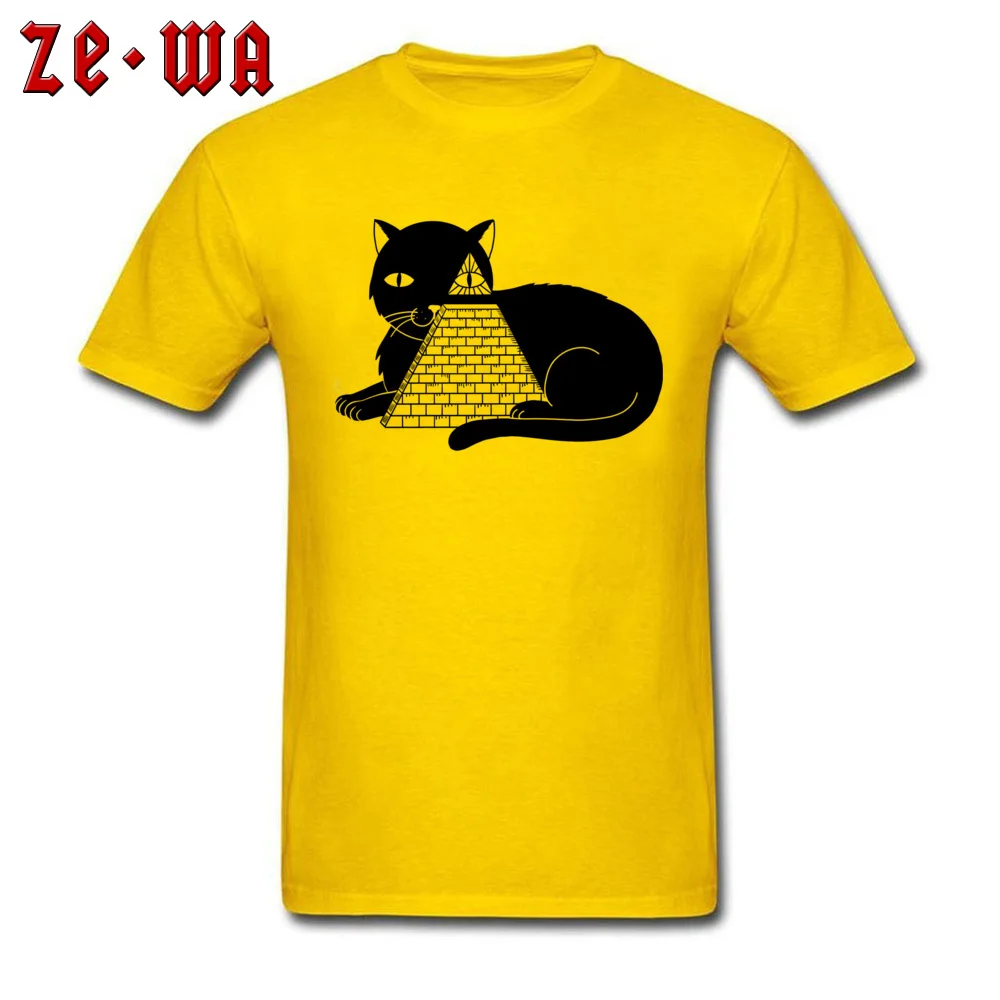 Fashionable Cat Illuminati Classic Short Sleeve T-Shirt Father Day Crew Neck Pure Cotton Tees for Men Tops T Shirt Gift Cat Illuminati yellow