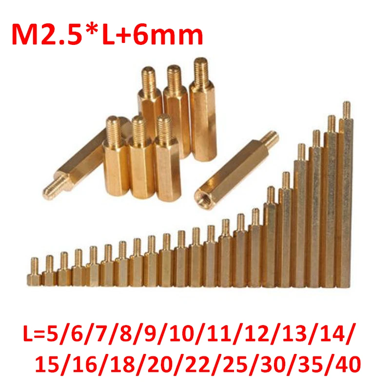 M2.5 Шестигранная латунная стойка штырьковый разъем 6 мм x гнездовой медный
