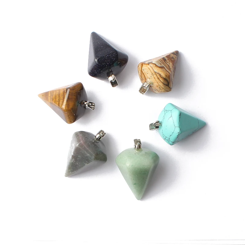 

Natural Stone Necklace Pendant 34*24mm Pyramid Pendulum Pendant Agate Turquoise Picture Jasper Aventurite Stone Charms Jewelry