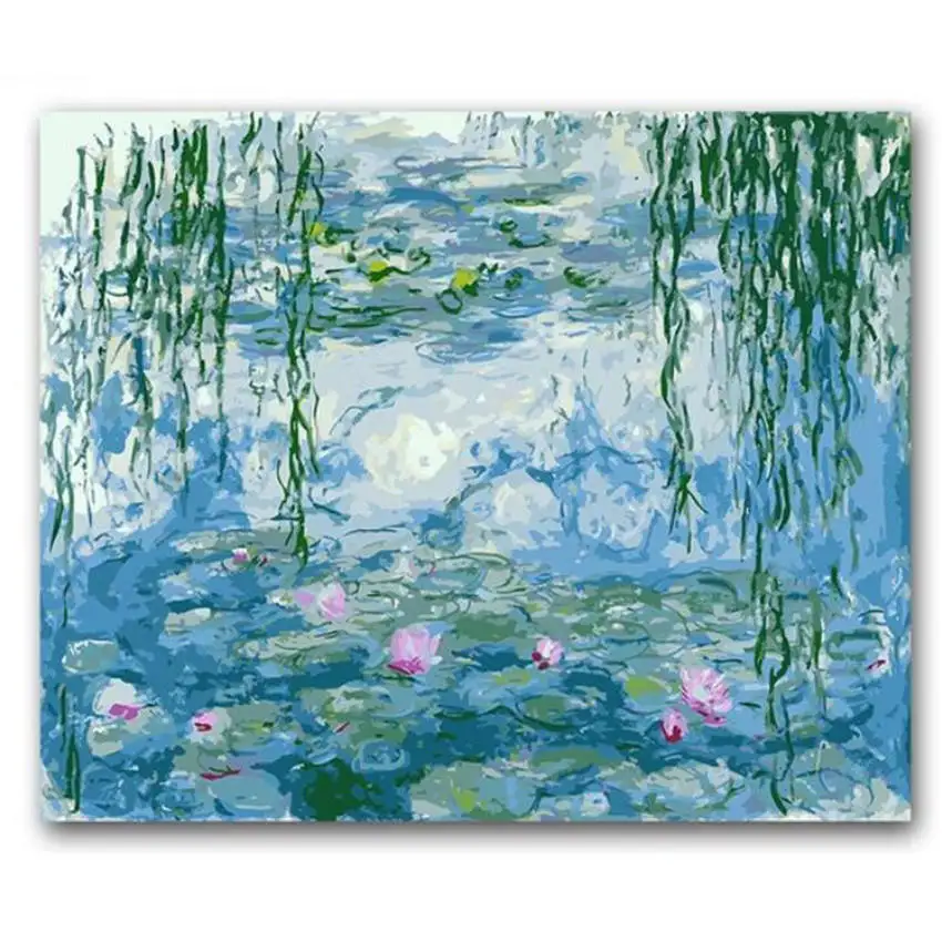 

RIHE Lotus Pond Painting By Numbers Digital Sunset Sea Boat Wall Canvas Pictures Coloring By Numbers For Home Artwork 40x50CM