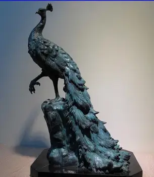 

Art Decor Copper Bronze Figurine Peacock Peahen Marble base Statue Sculpture