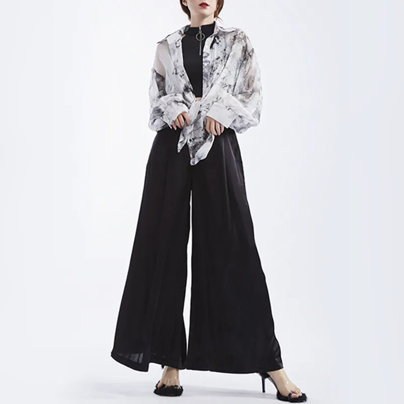 Johnature 2019 Summer Long Loose Women Full Length Pants New Solid Color High Wiast Streetwear Fashion Wide Leg |