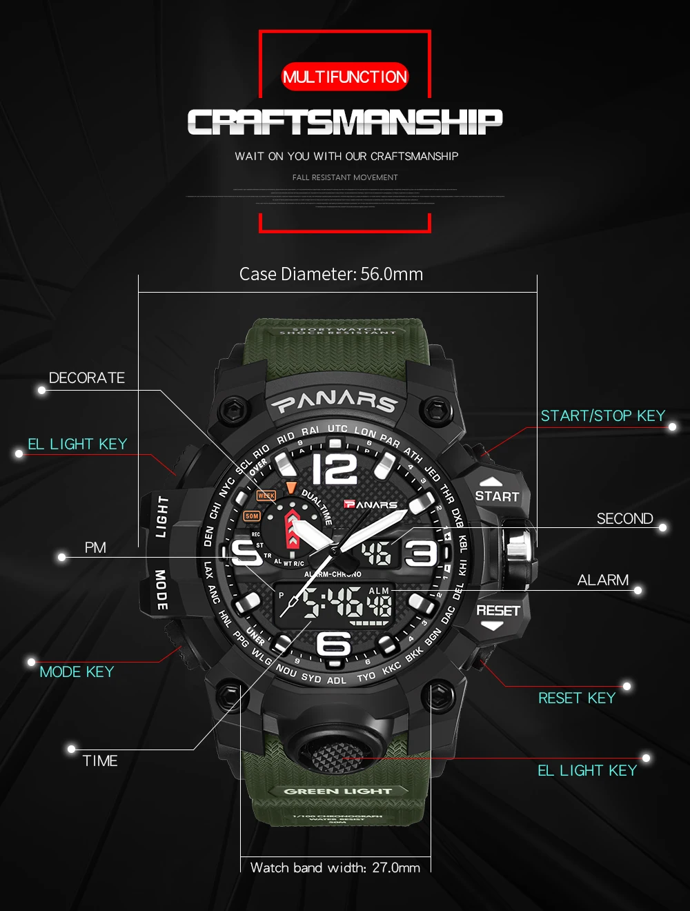 PANARS часы для мужчин спортивные цифровые часы хронограф водонепроницаемый мужской шок военные электронные наручные часы relogio masculino A40