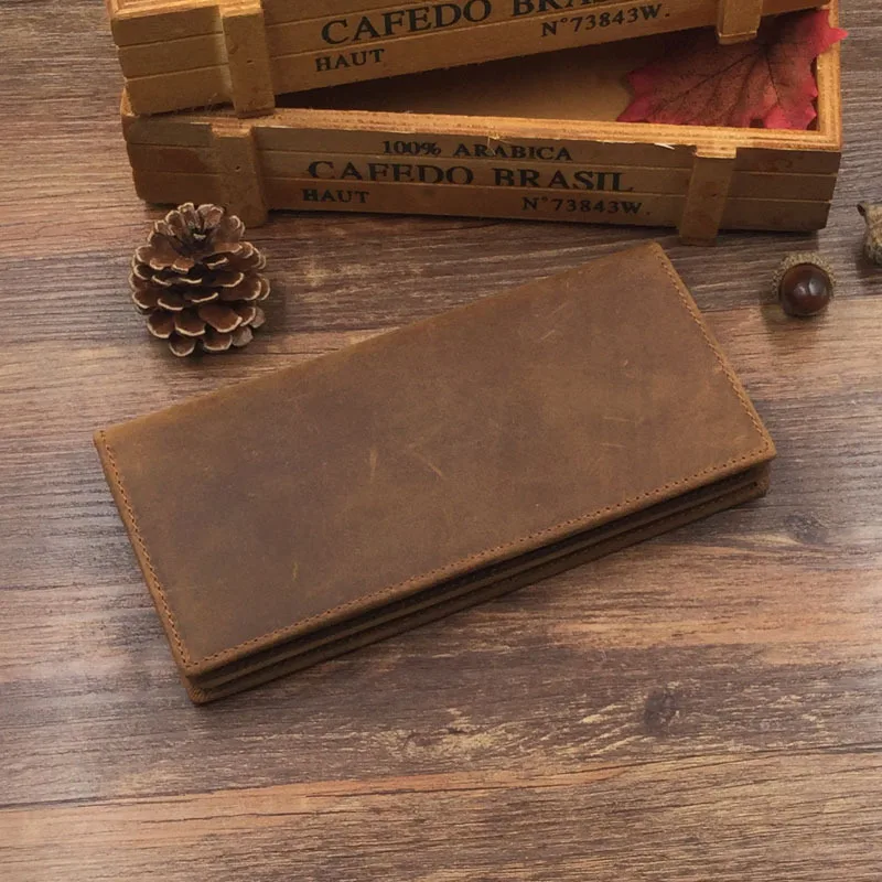 Crazy Horse Genuine Real Leather Bifold Long Mens Wallet Cowhide Vintage Retro Women Purse with Coin Pouch Pocket ID Card Case Crazy Horse Genuine Real Leather Bifold Long Mens Wallet Cowhide Vintage Retro Women Purse with Coin Pouch Pocket ID Card Case