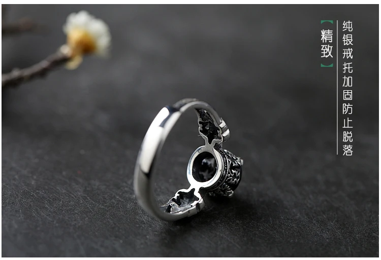 Кольцо из чистого серебра 925 пробы, натуральный черный агат, кольцо с вырезами для мужчин и женщин, модное хипстерское ретро кольцо
