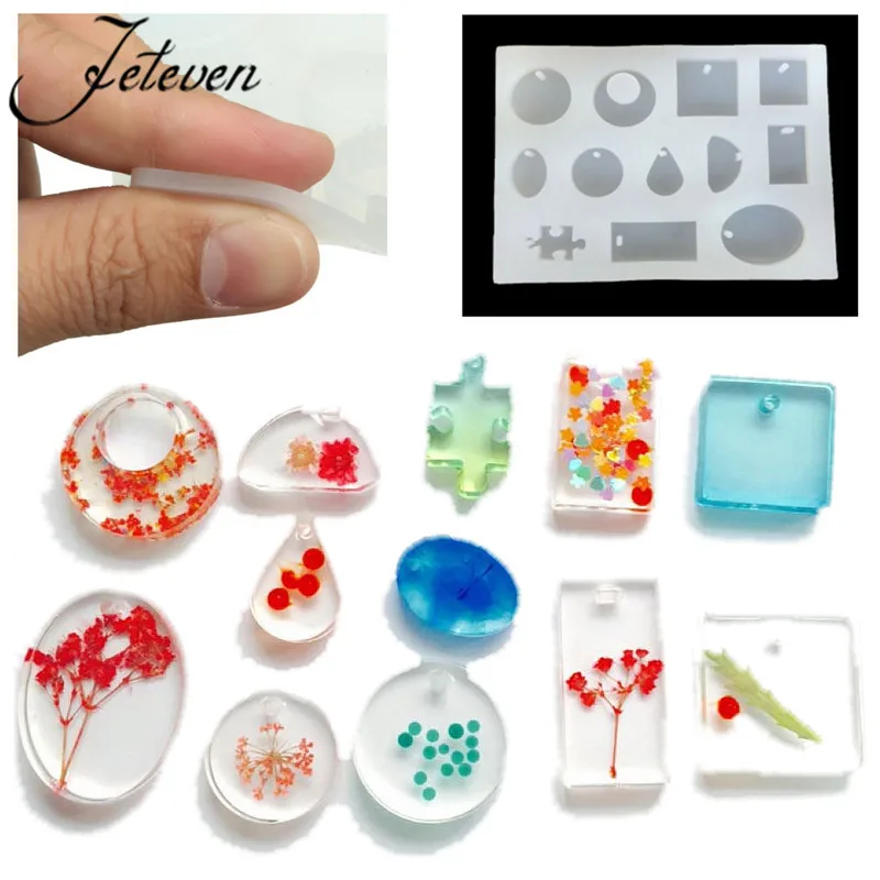 

12 Designs Liquid Silicone Mold Epoxy Resin Mould With Hole For DIY Resine Jewelry Necklace Pendant Bracelet Beading Decorating