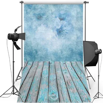 

MEHOFOTO Wood Floor Vinyl Photography Background For Wedding Blue Wall New Fabric Flannel Background For Photo Studio 686