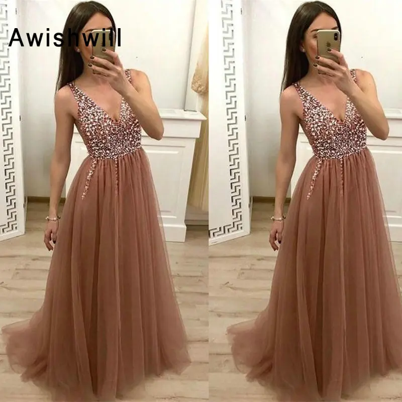 Sexy-Deep-V-Neck-Pink-High-Split-Tulle-Prom-Dresses-Long-2019-vestidos-de-fiesta-Lace (1)