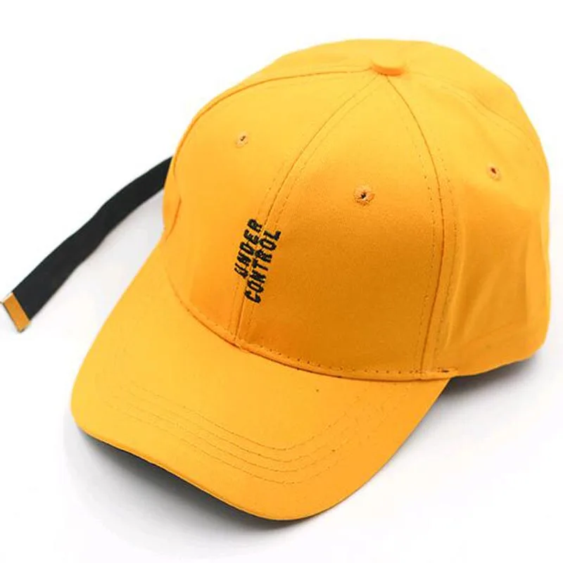 Womens yellow baseball cap with fluke lettering