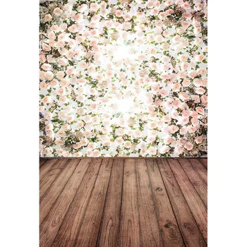 

Beautiful Flowers Wall Romantic Wedding Photografic Background Wood Floor Photo Backgrounds Printed backdrop fotografia